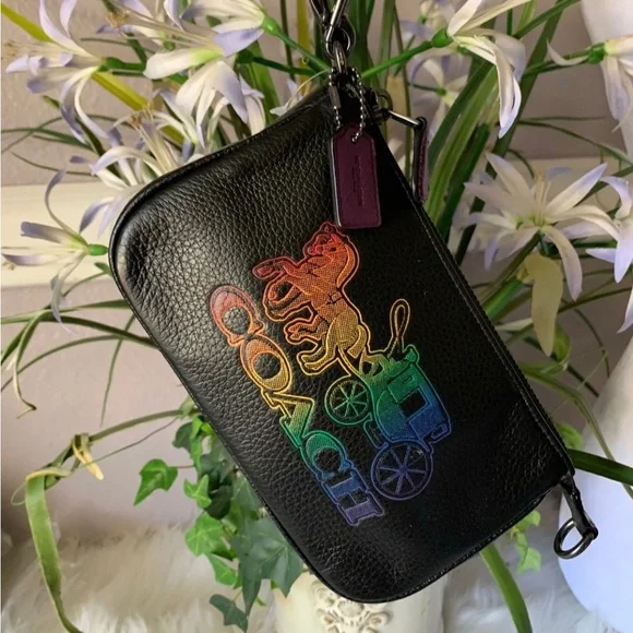 🔥SOLD🔥 Coach Nolita 19 .Black Leather Rainbow Horse and Carriage Print - Picture 3 of 10